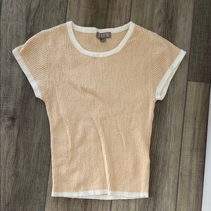 Jcrew Women's Beige Ribbed Cropped Cap- Sleeved Top